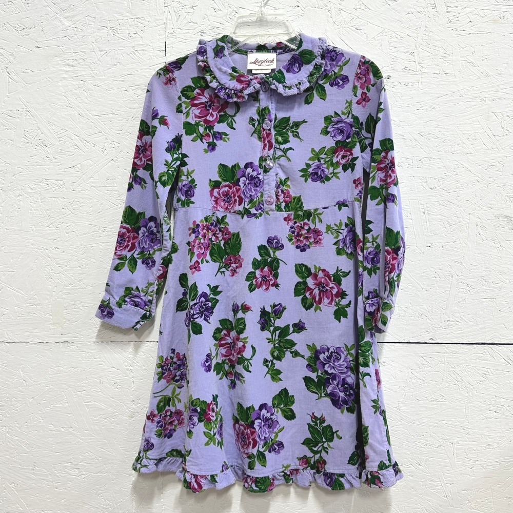 Storybook Heirlooms Kids Size 10 Dress Purple Floral Corduroy Cottagecore Ruffle